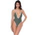 One Piece Swimsuit, Solid Color Padded Cups Maillot, Sexy Low V Front and Low Back One Piece Bathing Suits