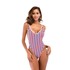 One-piece Bathing Suit, Red White Blue Vertical Striped Padded One Piece Swimsuit for Women, 80's Style One Piece Swimwear