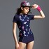 Women's Sport Swimwear, Fashion Birdie Print Short Sleeves Two Piece Swimsuits, Short Sleeves Athletic Bathing Suits