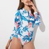 Women's Sport Swimwear, Surf Swimwear, Trendy Floral Long Sleeve Sporty One Piece Swimsuits