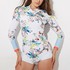 Women's Athletic Swimsuits, Spring Style High Neck Sporty One Piece Swimsuits, Floral Long Sleeve One Piece Bathing Suits