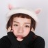 White and Pink Cat Ears Wool Felt Beret, Handmade Cat Ears Felt Beret Hats for Women