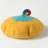 Colorful Tail Felt Beret Hats, Yellow Beret with Handmade Needle Felting Colorful Tail, Cute Needle Felted Berets