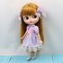 Blythe Doll Dress, Blythe Doll Lace Trim Purple Unicorn Print Dress with 2 Bow Hair Clips