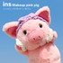 Pink Pig Stuffed Animal, 30cm Make Up Pink Pig Soft Toy with Hairband and Makeup Cotton