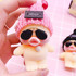 Flocking Cafe Mimi Duck Keychain, Flocking Duck Doll Keychain with Sunglasses and Knitted Hat