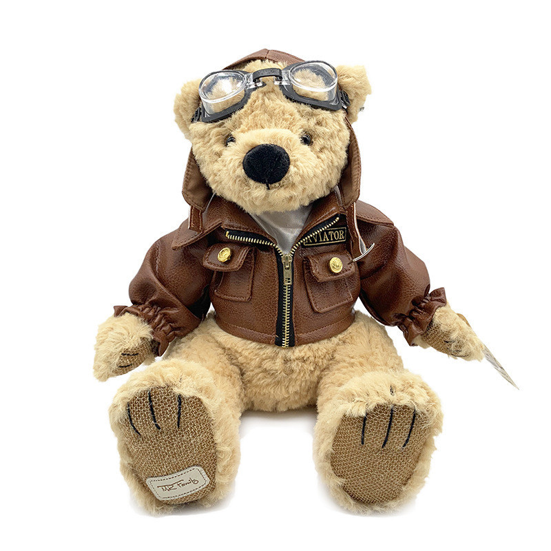 Aviator Pilot Teddy Bear With Goggles and Bomber Zipper Jacket