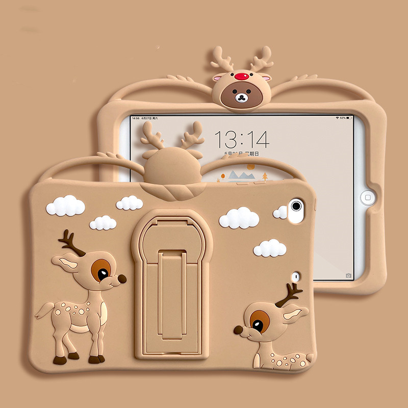 Deer iPad Case Silicone Case with Pencil Holder Handles and Kickstand